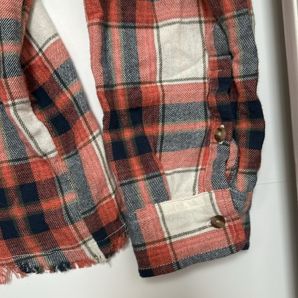 Lucky Brand Flannel Shirt Cropped Fringe 
Long Sleeve Button Up Country Western - Picture 7 of 10